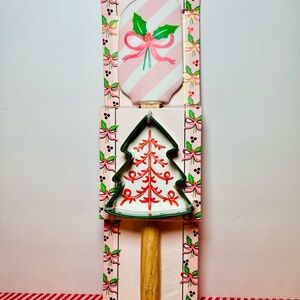 Christmas Pink Stripes & Bow Silicone Spatula & Holiday Tree Cookie Cutter Holly